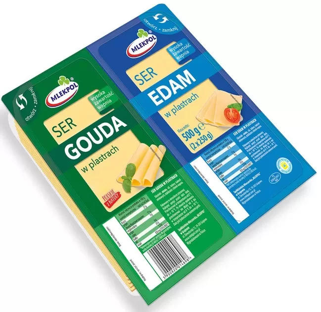 Сир Mlekpol Гауда-Едам скибочки 500г