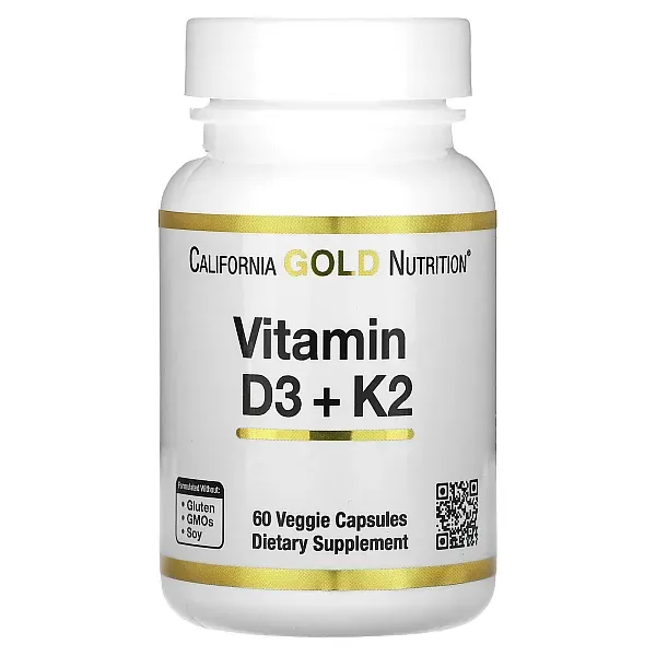 California Gold Nutrition, вітаміни D3 + K2 у формі MK-7, 60 рослинних капсул