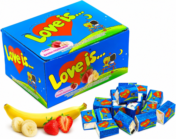 Жувальна гумка Love is банан-полуниця 100 шт