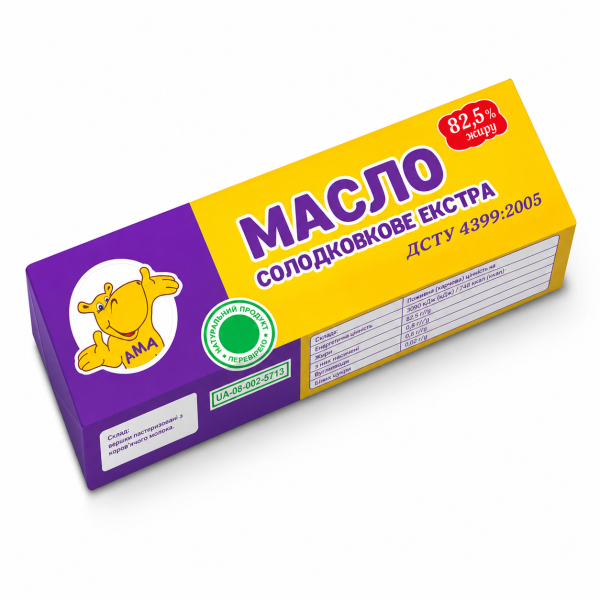 Масло солодковершкове екстра 82,5% жиру