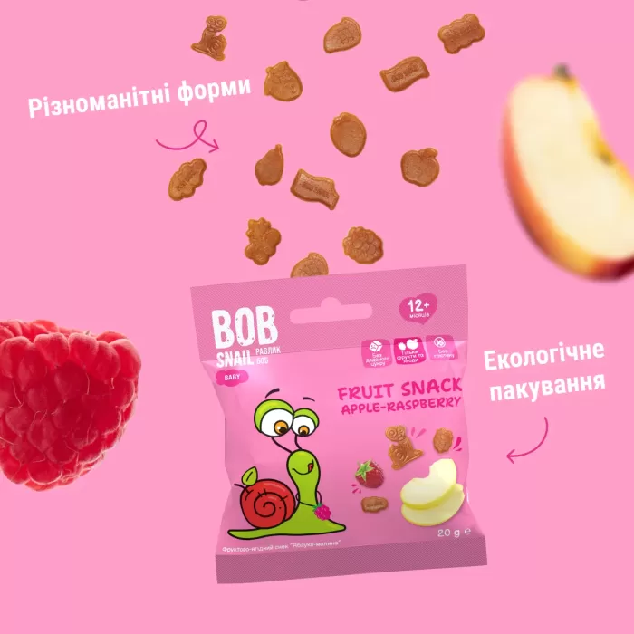 Фруктові снеки Равлик Боб “Яблуко-Малина” 20г