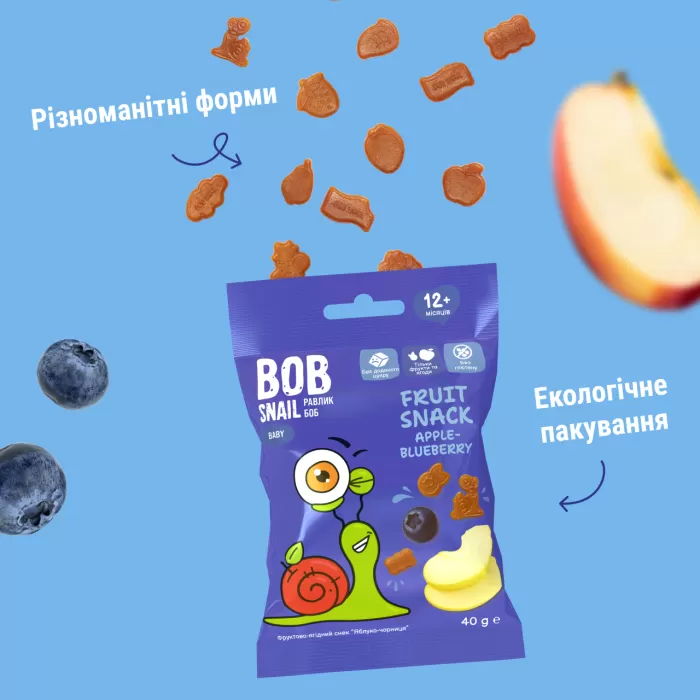 Фруктові снеки Равлик Боб “Яблуко-Чорниця” 40г