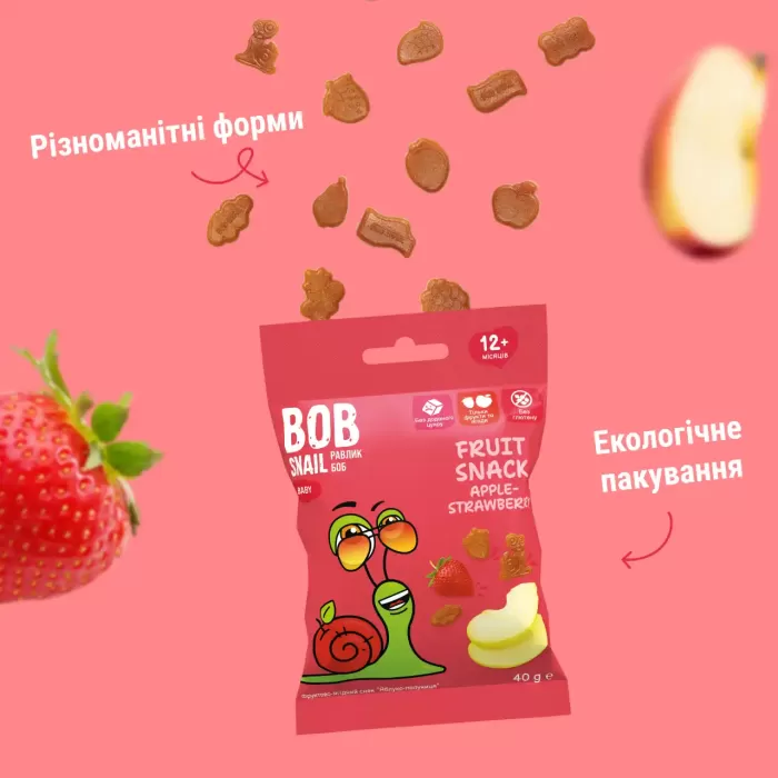 Фруктові снеки Равлик Боб “Яблуко-Полуниця” 40г